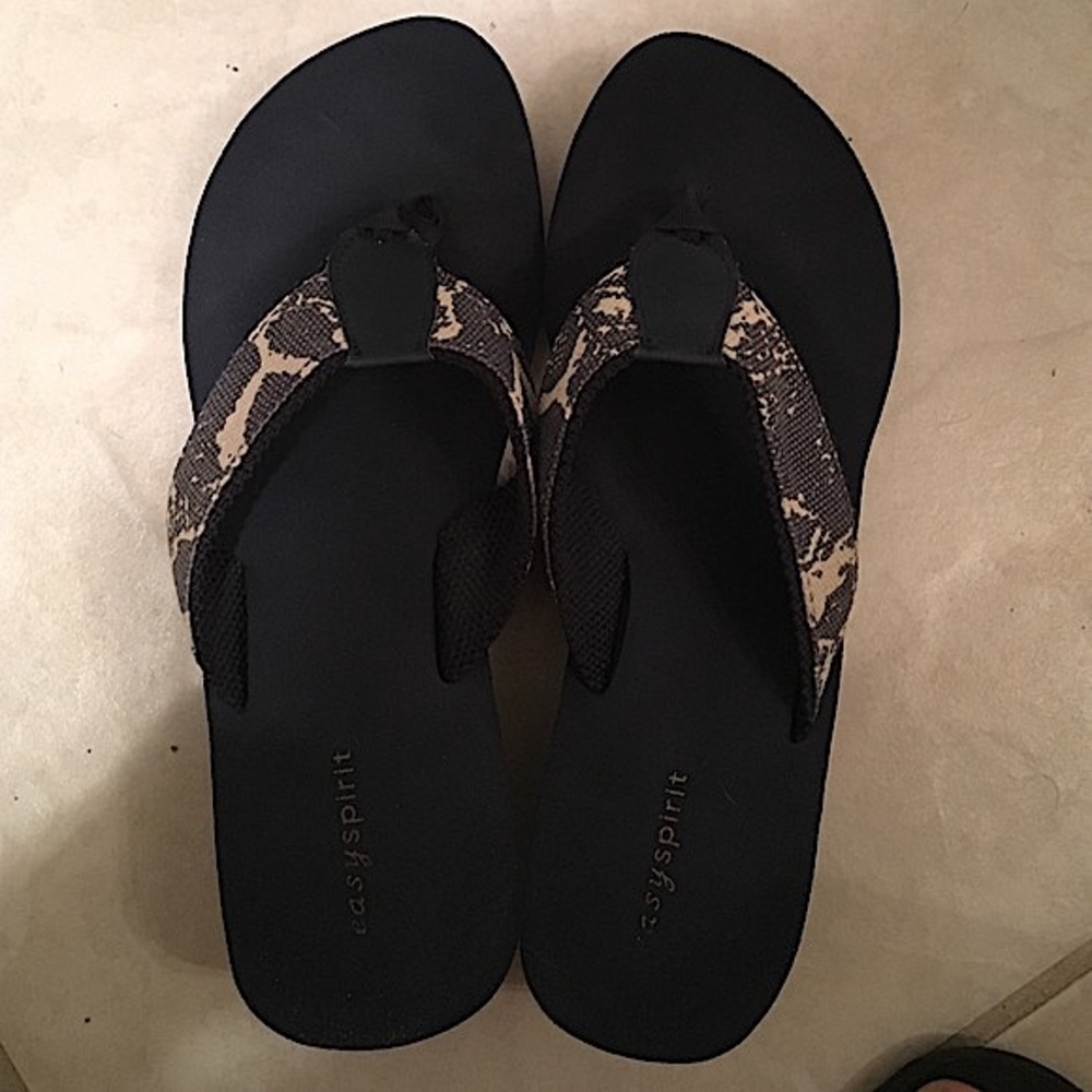 Navy and Beige Wedge Flip Flops